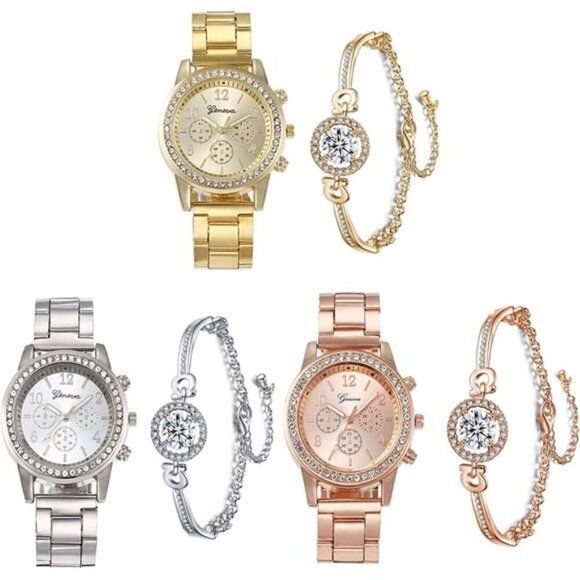 Luxury Women's Watch and Bracelet Sets – Elegant Timepiece with Crystal Accent - Picture 1 of 7